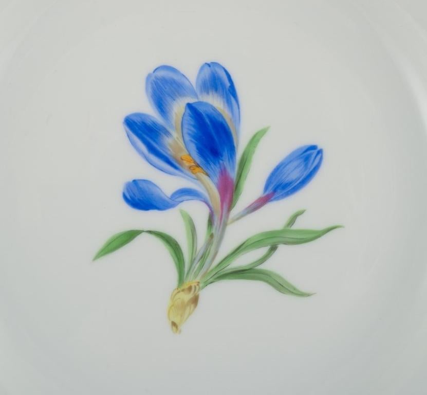 Hand-Painted Meissen, Germany, Four Porcelain Plates Hand Painted with Various Floral Motifs 