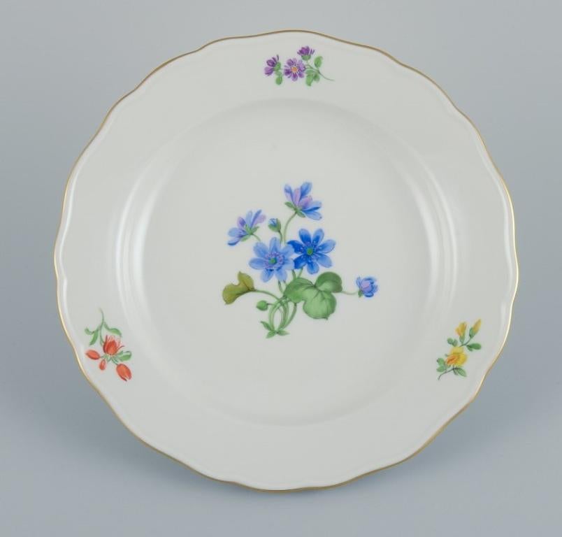 Meissen, Germany, Four Porcelain Plates Hand Painted with Various Floral Motifs  In Excellent Condition In Copenhagen, DK