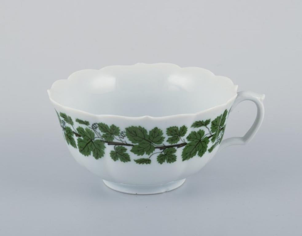 20th Century Meissen, Germany, Green Ivy Vine. Set of six tea cups with saucers. For Sale