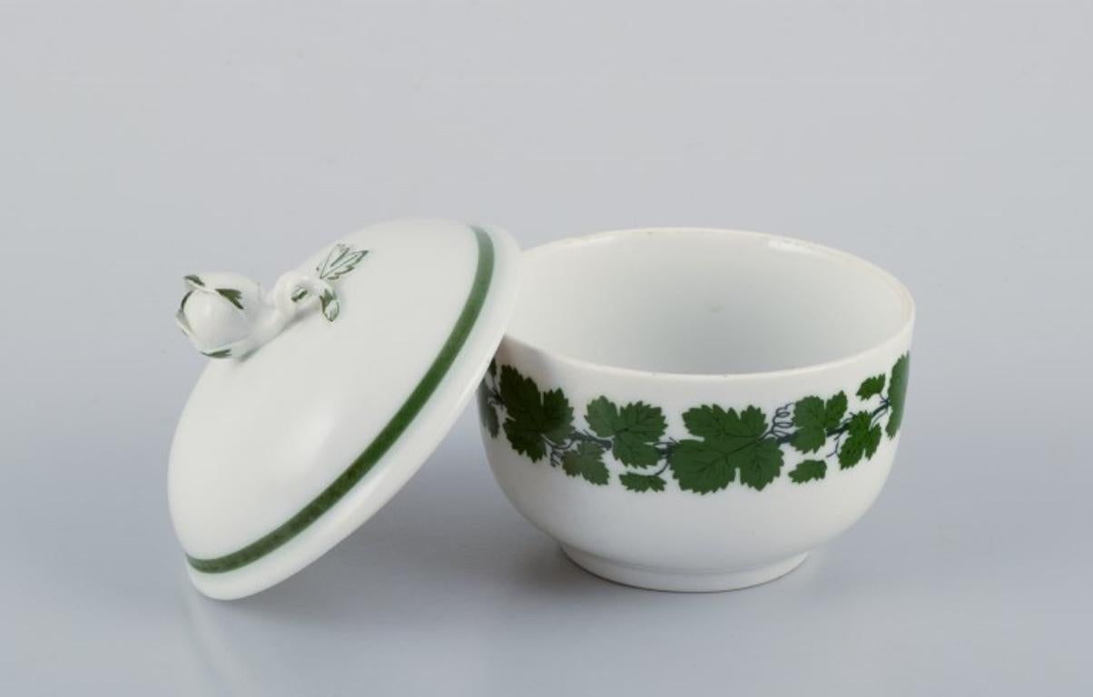 Porcelain Meissen, Germany, Green Ivy Vine, sugar bowl and creamer.  For Sale