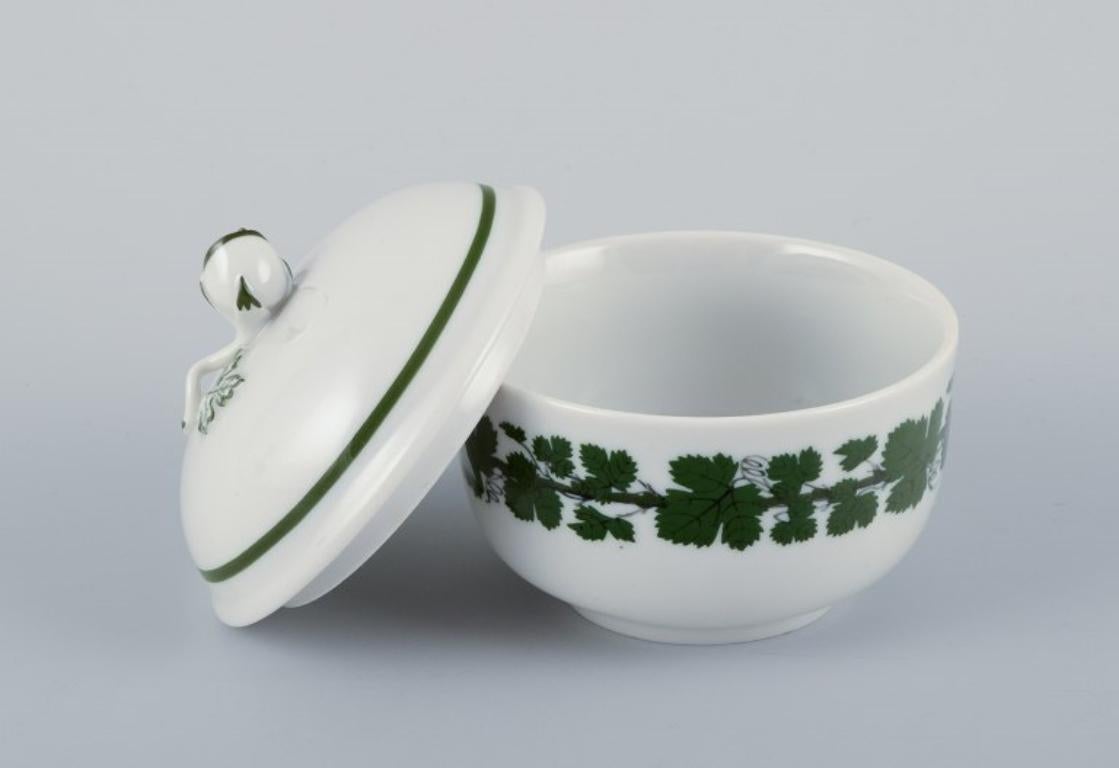 Hand-Painted Meissen, Germany, Green Ivy Vine, sugar bowl and creamer in porcelain. For Sale
