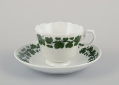 Meissen, Germany, Green Ivy Vine, three coffee cups with saucers.