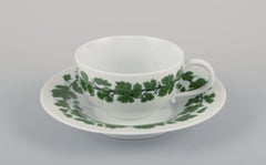 Meissen, Germany, Green Ivy Vine, two coffee cups with saucers and creamer