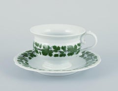 Meissen, Germany, Green Ivy Vine.Set of four large coffee cups and saucers.