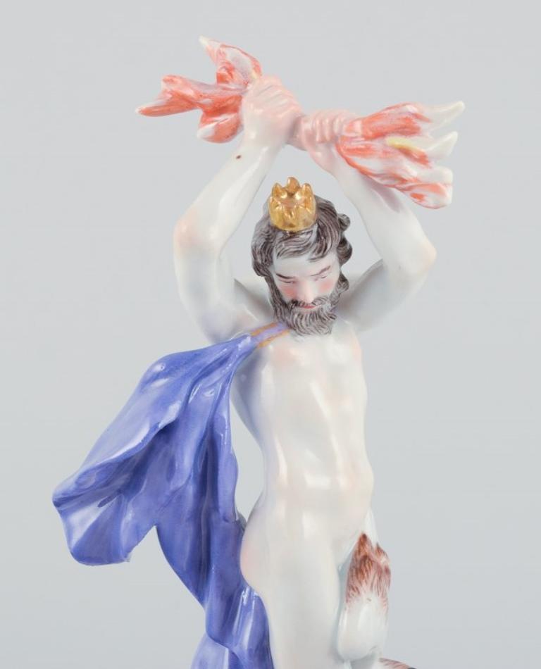 Hand-Painted Meissen, Germany. Hand-painted porcelain figurine of Prometheus. For Sale