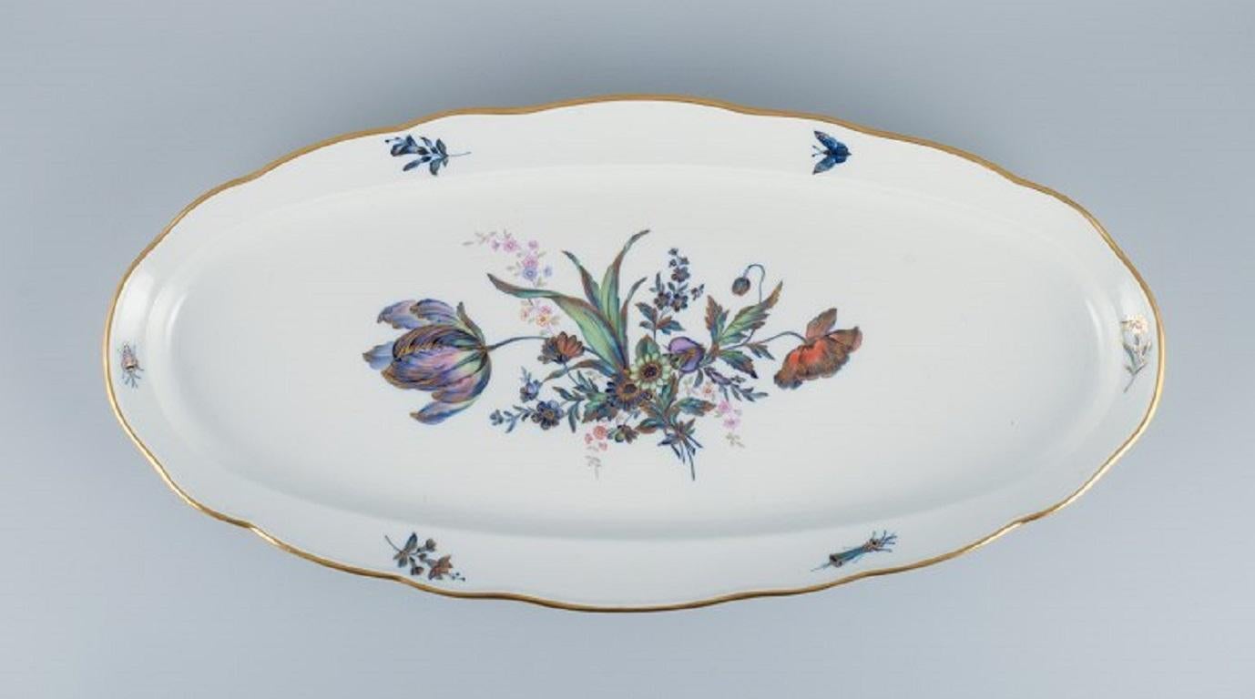 Hand-Painted Meissen, Germany, Large Fish Platter, Hand Painted with Flowers and Insects For Sale