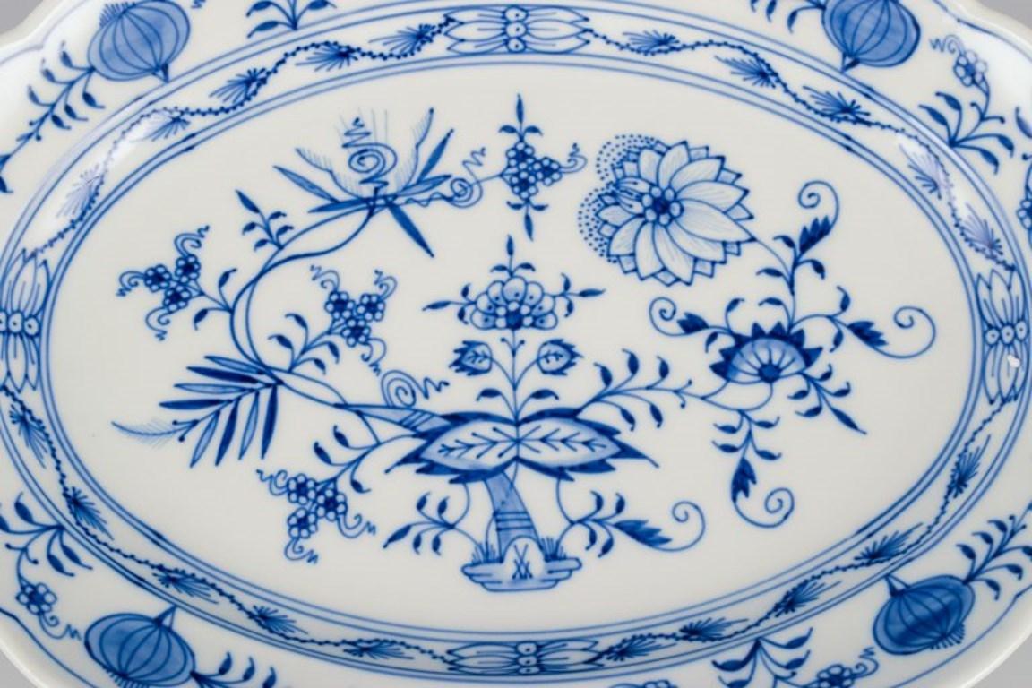 large blue and white serving platters