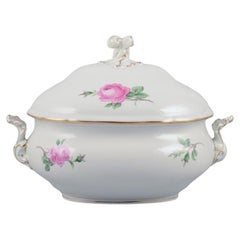 Meissen, Germany, large "Pink Rose" lidded soup tureen with handles.