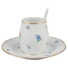 Meissen, Germany, mustard pot with original spoon. Floral motifs