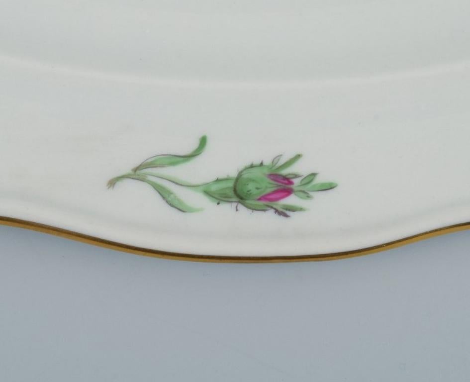 Hand-Painted Meissen, Germany. Oval Porcelain Dish Decorated with Pink Rose. Approx. 1930s.  For Sale