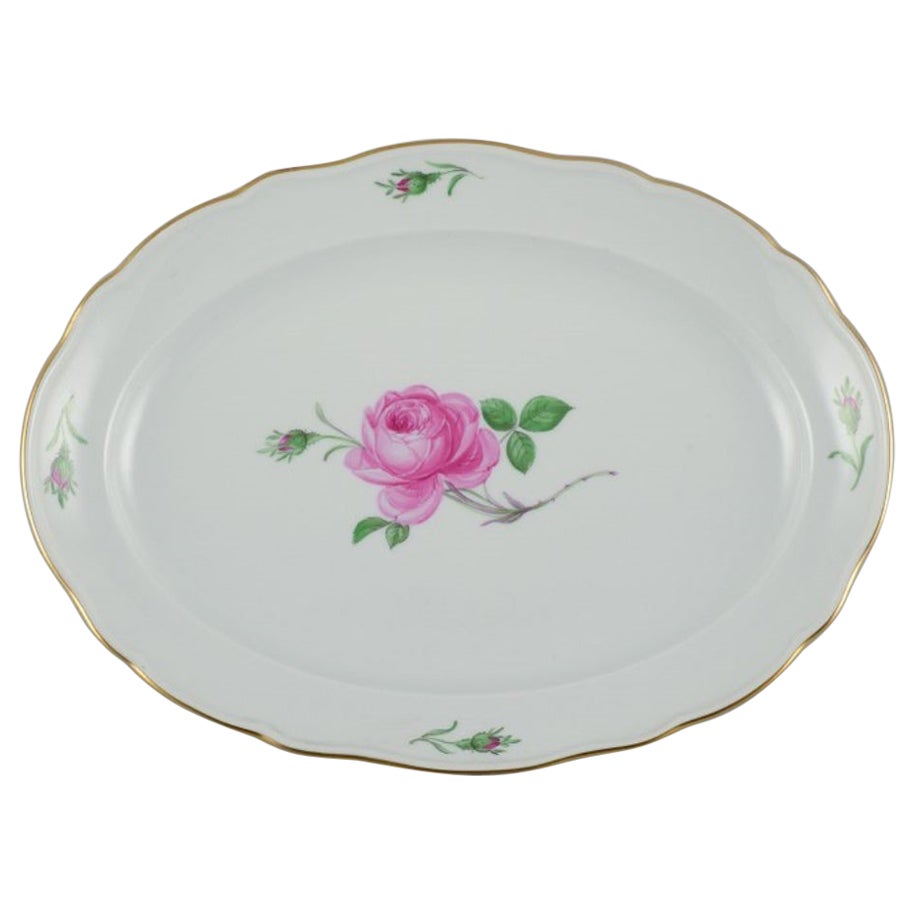 Meissen, Germany. Oval Porcelain Dish Decorated with Pink Rose. Approx. 1930s.