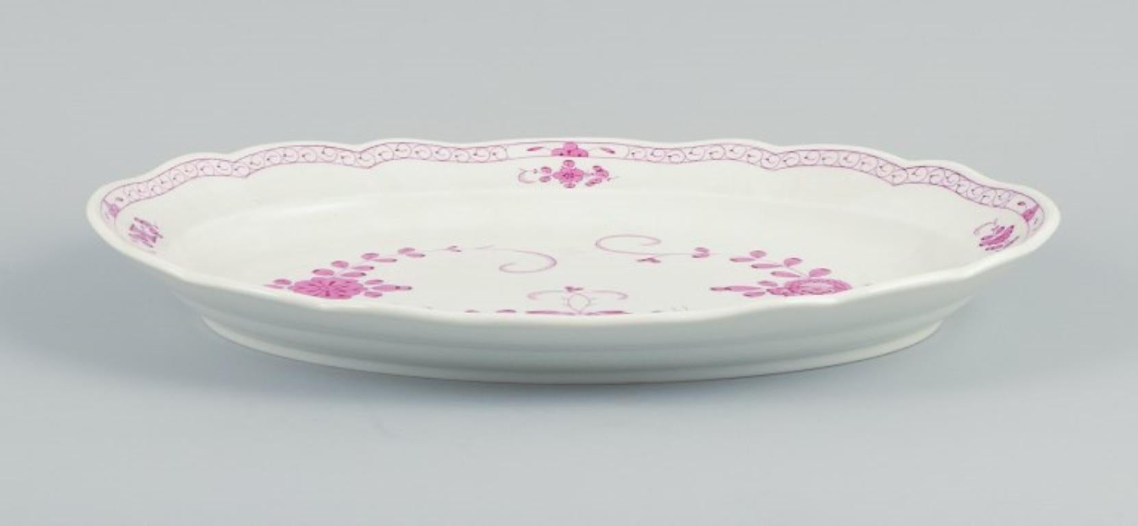 Hand-Painted Meissen, Germany, Pink Indian, oval serving dish, Approx. 1900 For Sale