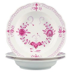Meissen, Germany, Pink Indian, Set of Three Deep Plates, Approx, 1900
