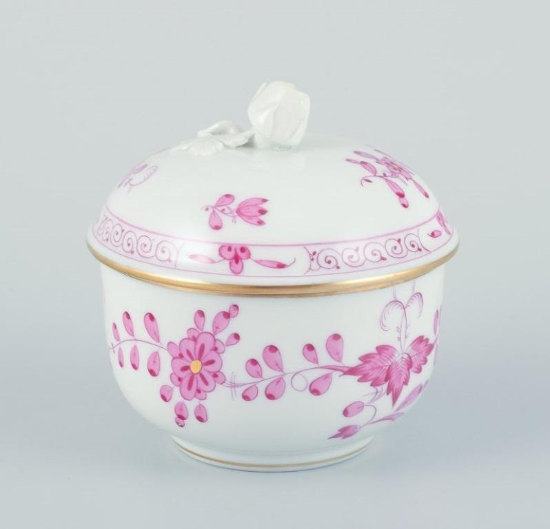 Porcelain Meissen, Germany. Pink Indian sugar bowl and creamer in hand-painted porcelain.  For Sale