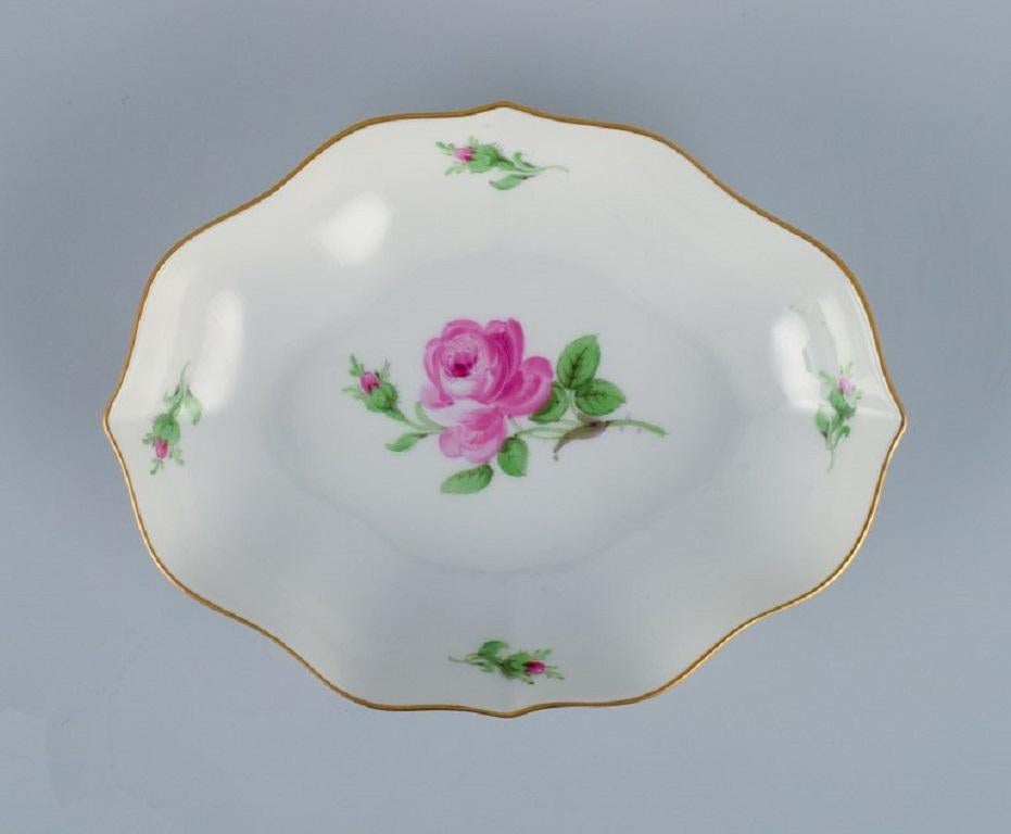 Hand-Painted Meissen, Germany, Pink Rose, Two Porcelain Bowls For Sale
