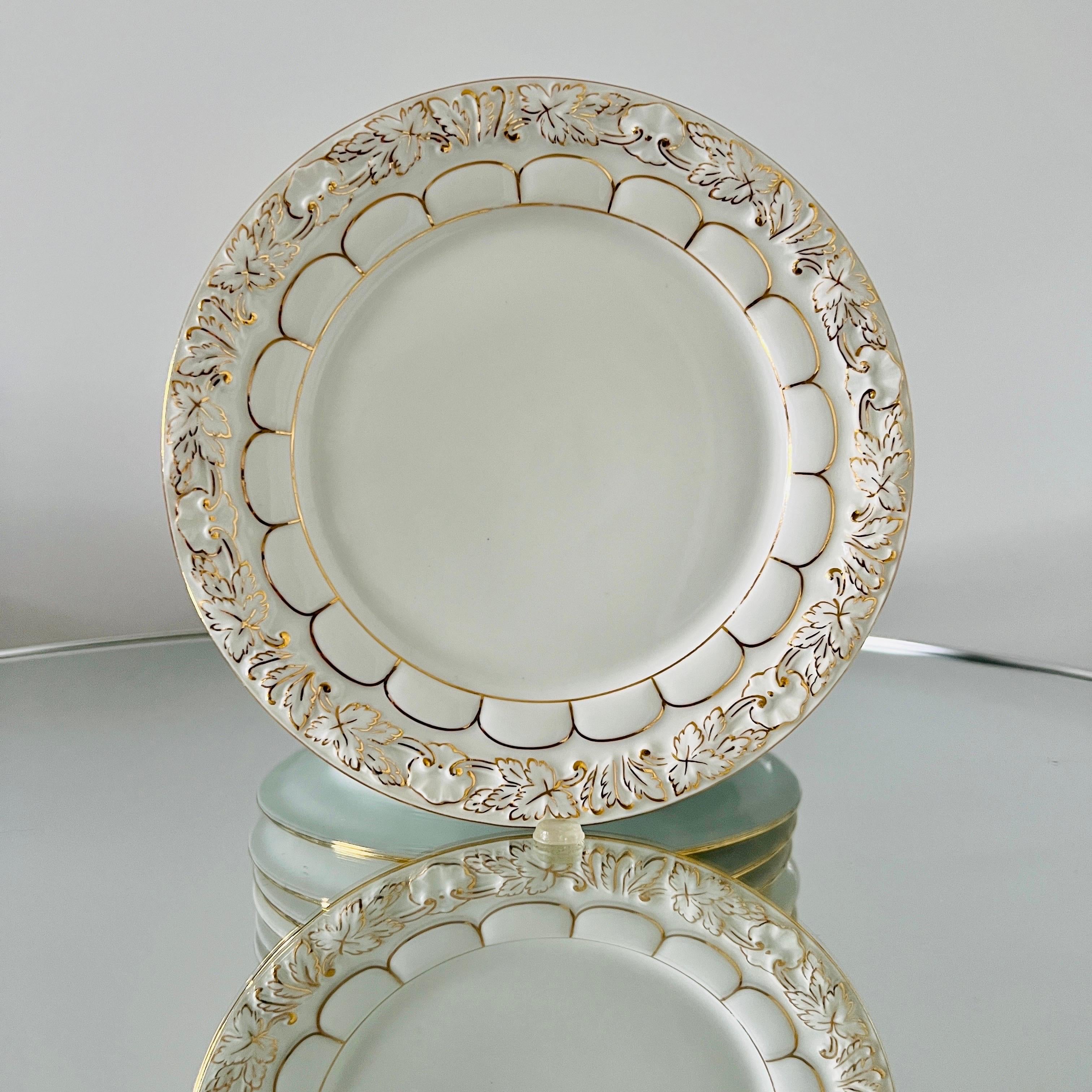 Glazed Meissen Germany Porcelain and Gold Baroque Dessert Plates, Set / 11 For Sale