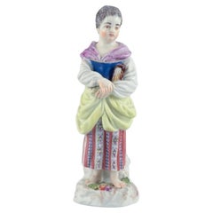 Antique Meissen, Germany, Porcelain Figure, Young Woman with a Book, Early 20th C