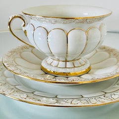 Meissen Germany Porcelain Gold Baroque Cup, Saucer, & Dessert Plate