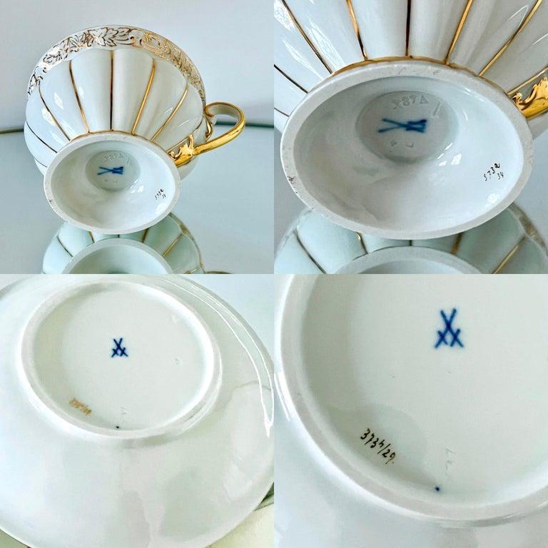 Meissen Porcelain Germany Taza, Plato y Plato de Postre Barroco Dorado Oro en venta