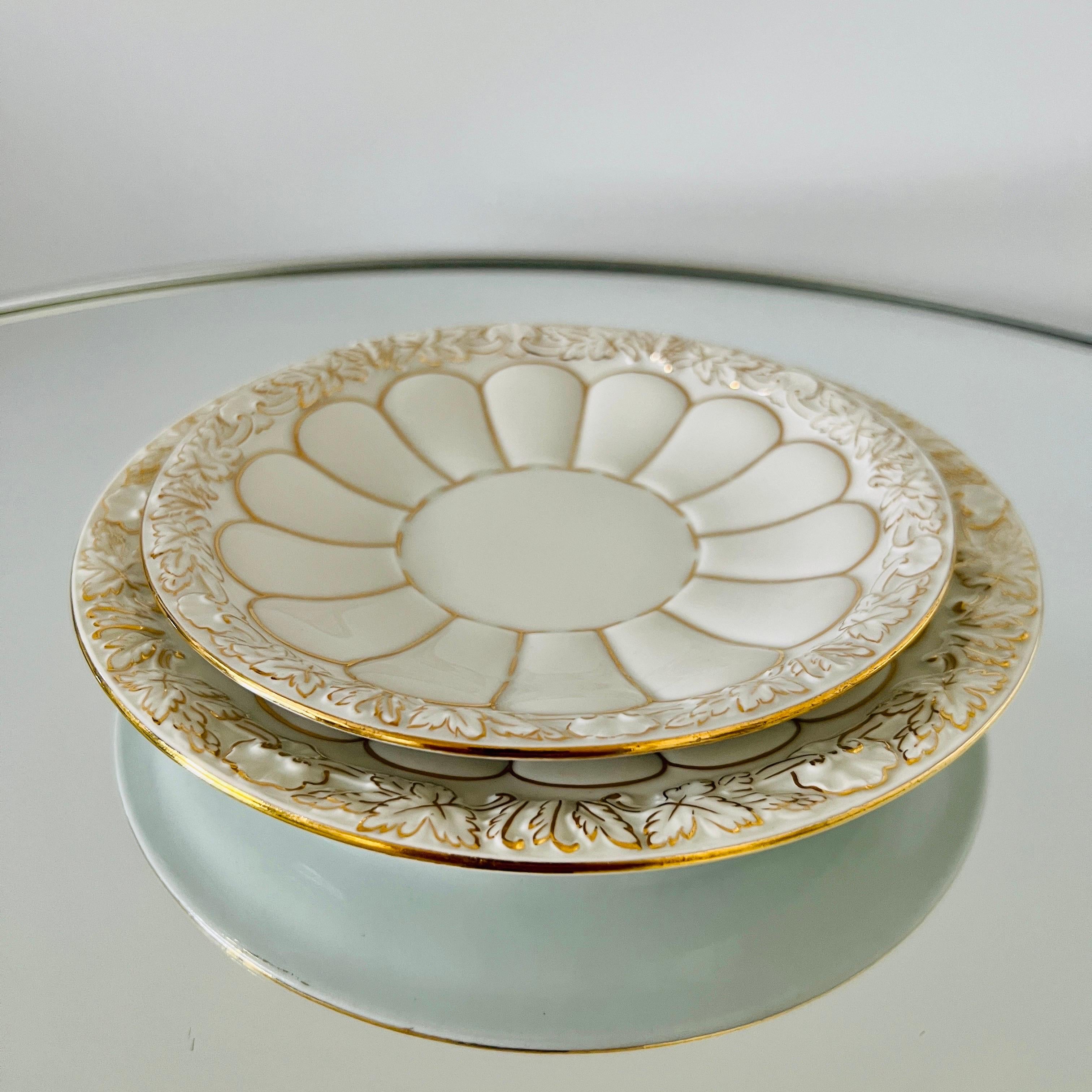 Meissen Germany Porcelain Gold Baroque Cups, Saucers, & Dessert Plates 40 pc/Set For Sale 2
