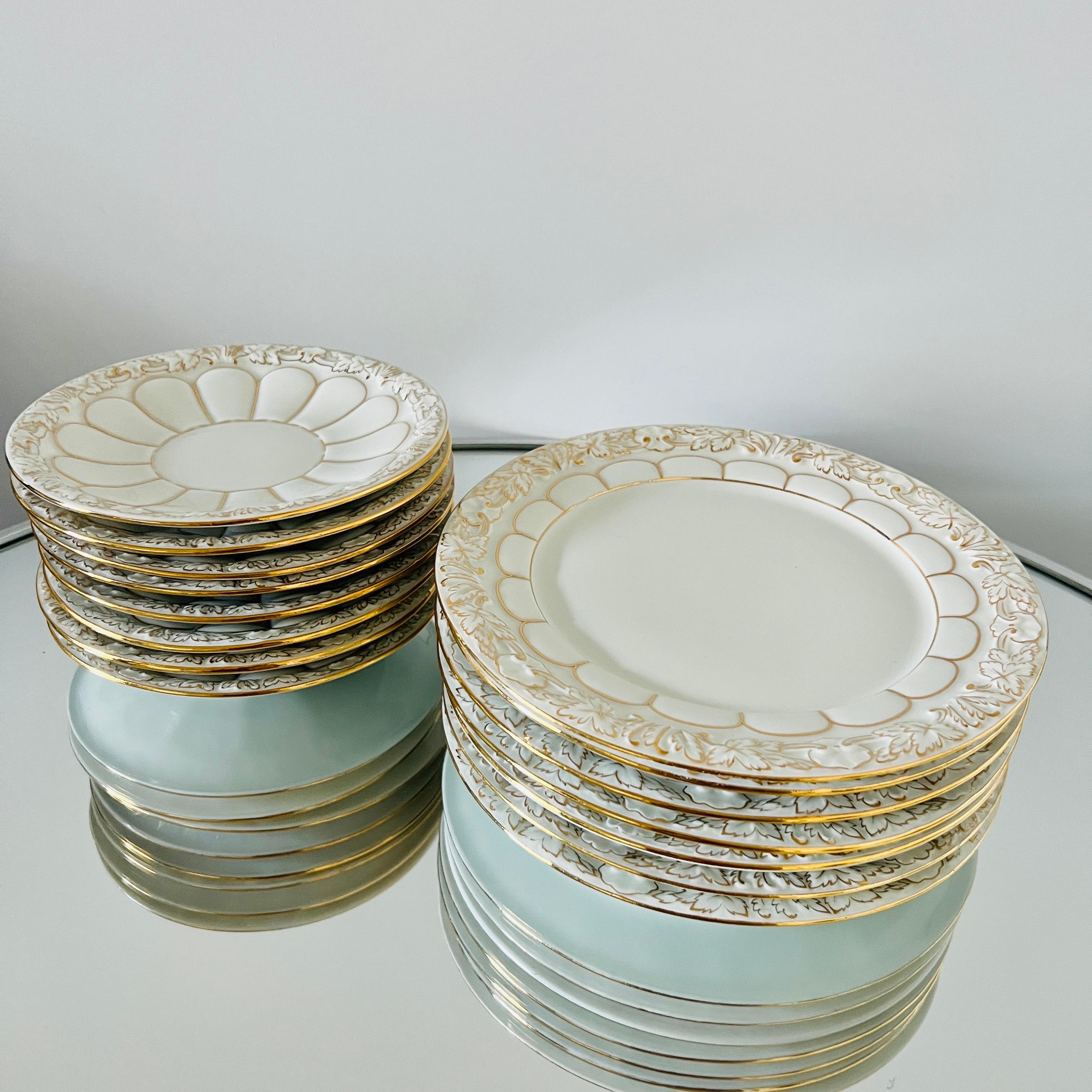 Meissen Germany Porcelain Gold Baroque Cups, Saucers, & Dessert Plates 40 pc/Set For Sale 3