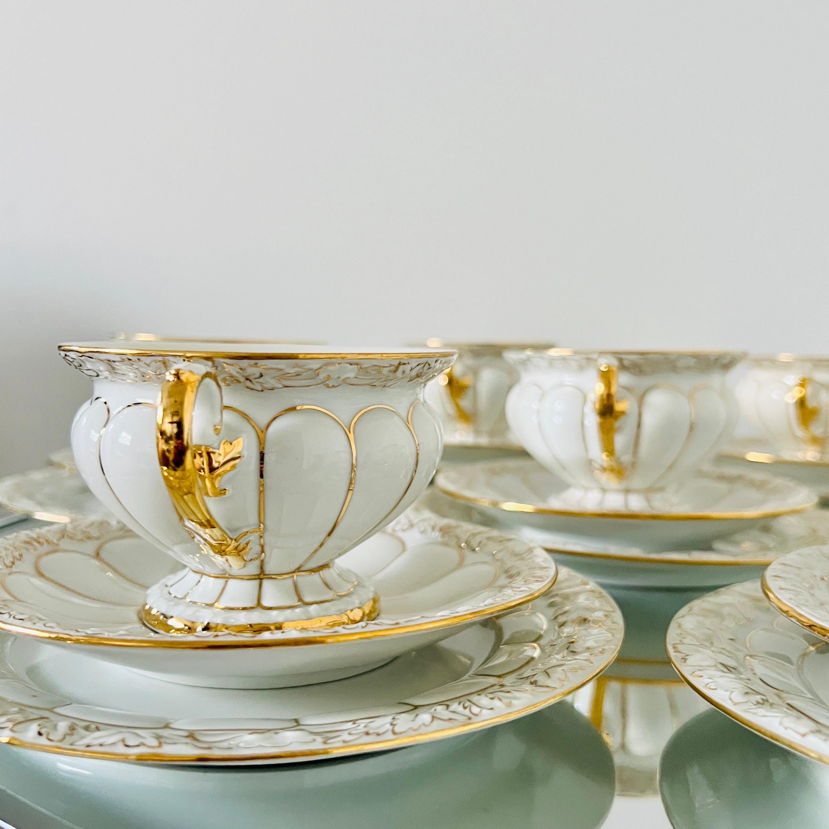 Meissen Germany Porcelain Gold Baroque Cups, Saucers, & Dessert Plates 40 pc/Set For Sale 4