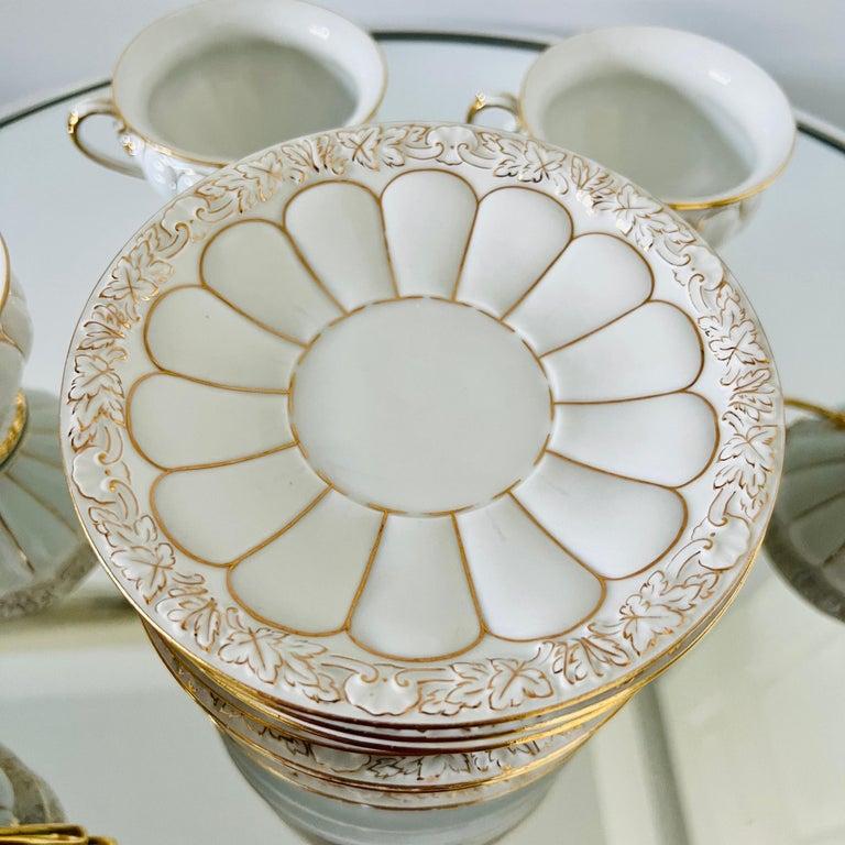 Mid-20th Century Meissen Germany Porcelain Gold Baroque Cups, Saucers, & Dessert Plates 40 pc/Set For Sale