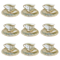 Meissen Germany Porcelain Gold Baroque Cups, Saucers, & Dessert Plates 40 pc/Set