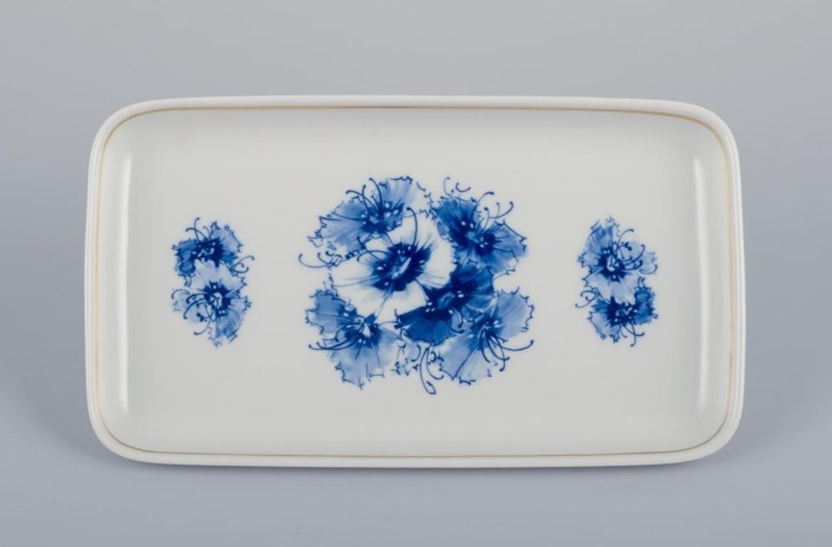 Hand-Painted Meissen, Germany. Rectangular porcelain dish decorated with blue floral motif For Sale