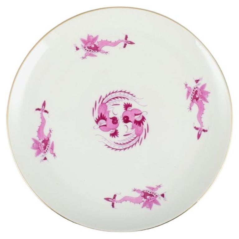 Meissen Germany Rich Court Dragon Round Dish in Purple with Gold