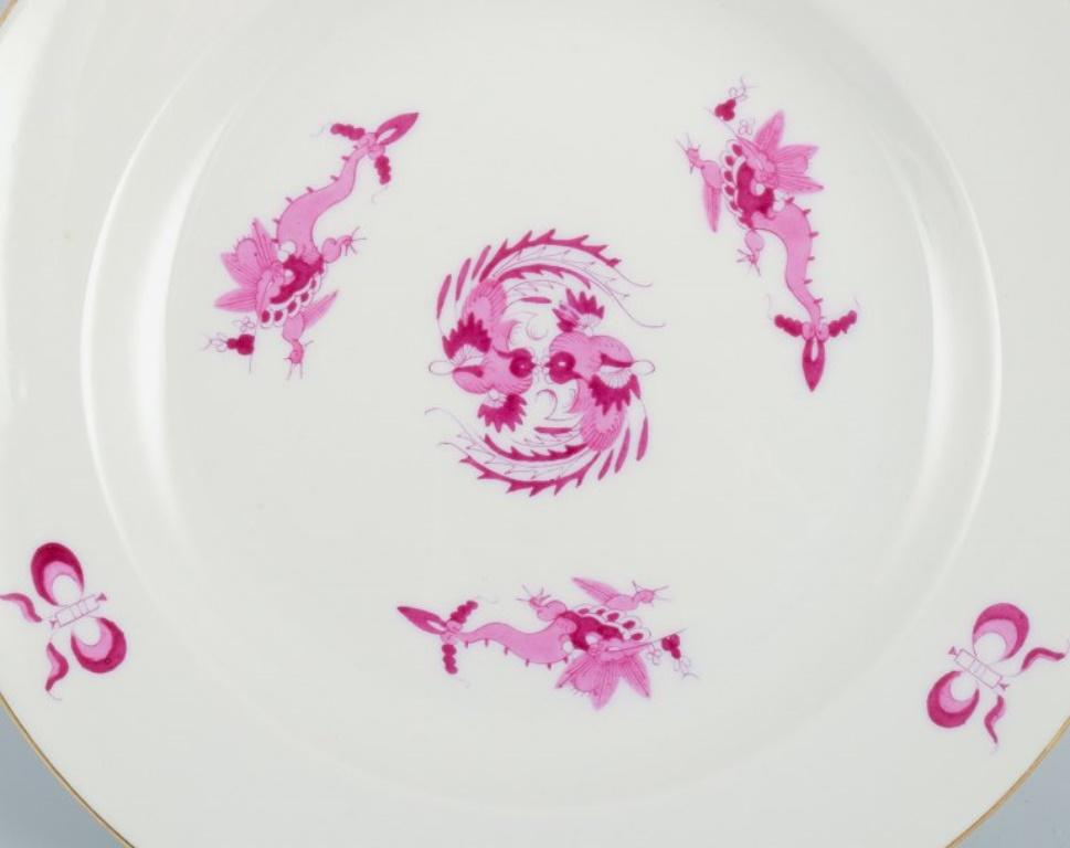 Hand-Painted Meissen, Germany, Rich Court Dragon, Set of Six Plates in Purple, circa 1920 For Sale