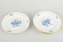 Meissen. Germany. Set of 4 porcelain lunch plates with blue floral motifs.