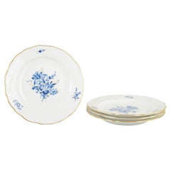 Meissen. Germany. Set of 4 porcelain lunch plates with blue floral motifs.