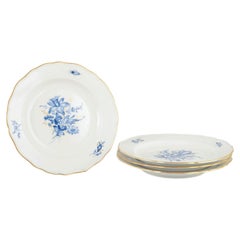 Meissen. Germany. Set of 4 porcelain lunch plates with blue floral motifs.