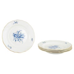 Meissen. Germany. Set of 4 porcelain lunch plates with blue floral motifs.