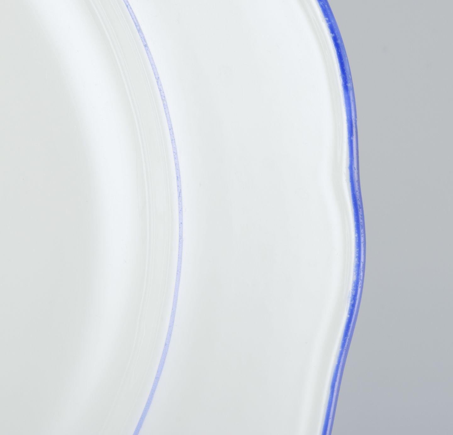 Glazed Meissen, Germany. Set of five dinner plates. White porcelain with blue rim. For Sale