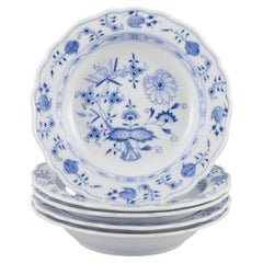 Meissen, Germany. Set of five small Blue Onion pattern porcelain plates.
