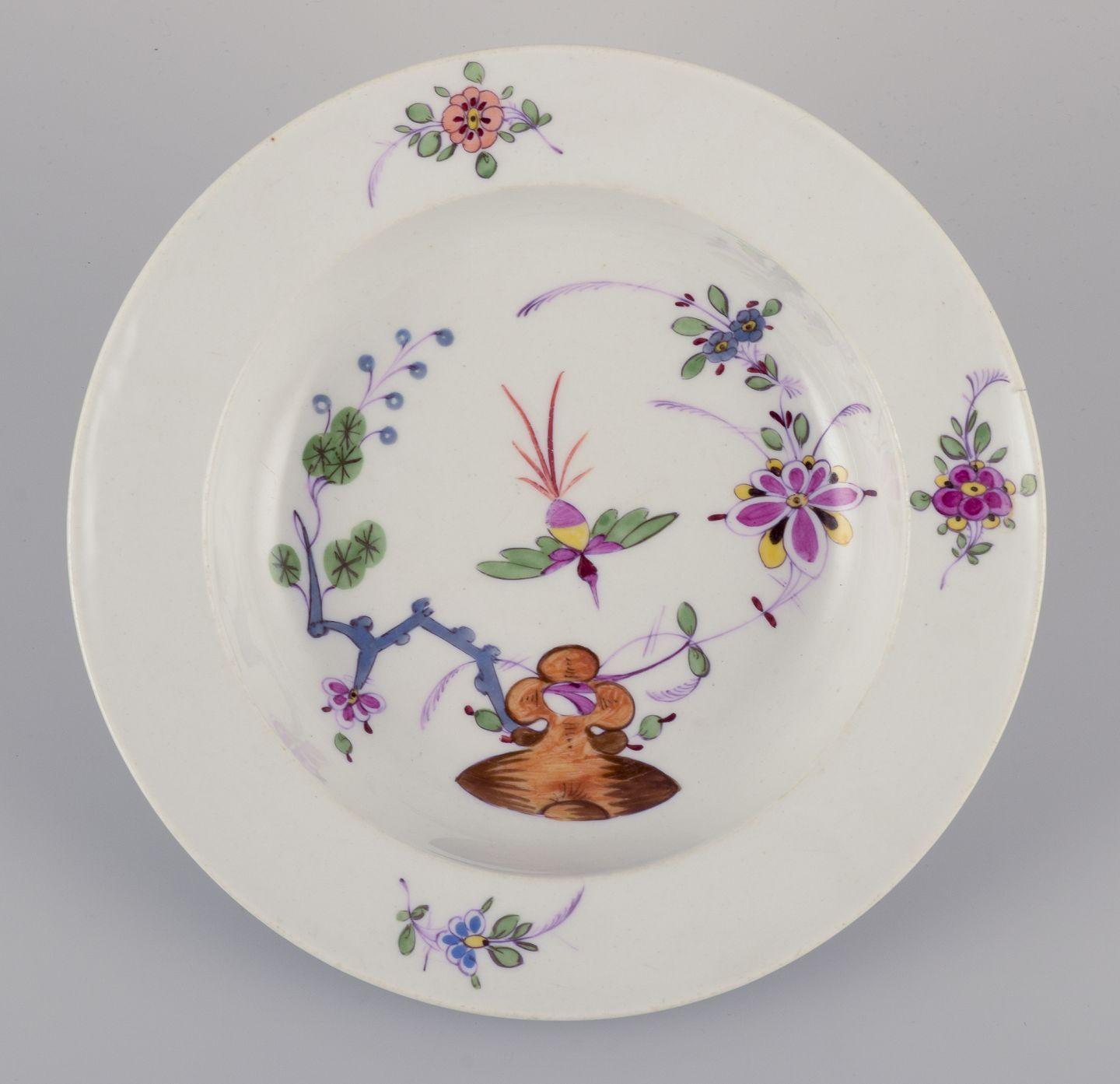 Glazed Meissen, Germany. Set of four antique porcelain soup plates. 19th C. For Sale