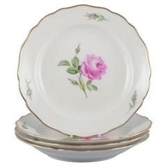 Meissen, Germany. Set of four "Pink Rose" deep dinner plates. Approx. 1930s