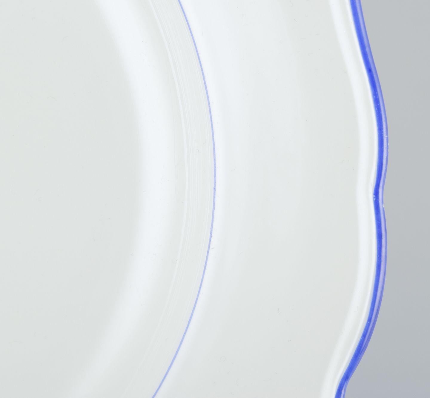 Porcelain Meissen, Germany. Set of six dinner plates. White porcelain with blue rim. For Sale