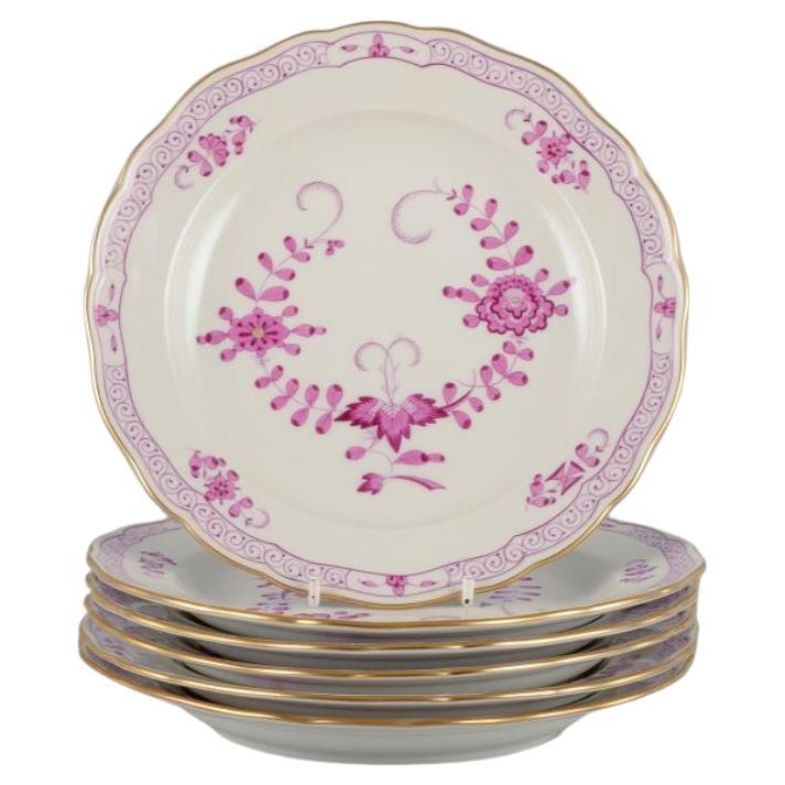 Meissen, Alemania. Juego de seis platos de almuerzo de porcelana "Indio Rosa".