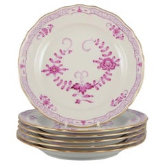 Meissen, Alemania. Juego de seis platos de almuerzo de porcelana "Indio Rosa".