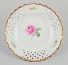 Meissen, Germany.  Set of six "Pink Rose" reticulated lunch plates.