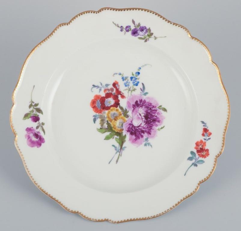 Hand-Painted Meissen, Germany. Six antique porcelain dinner plates. Ca 1800 For Sale