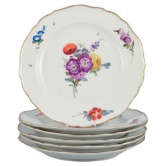 Meissen, Germany. Six Used porcelain dinner plates. Ca 1800