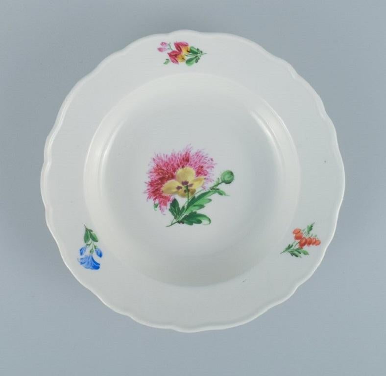 Meissen, Germany, Six Deep Plates of Porcelain Decorated with Flowers In Excellent Condition For Sale In Copenhagen, DK