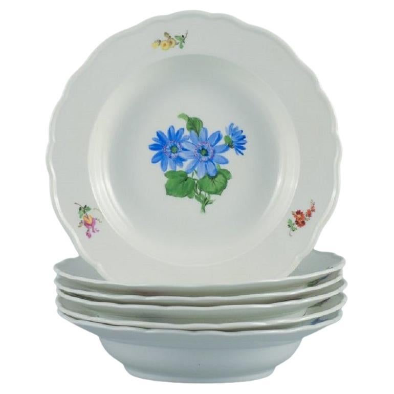 Meissen, Germany, Six Deep Plates of Porcelain Decorated with Flowers For Sale