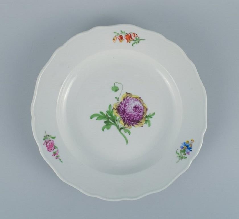 20th Century Meissen, Germany, Six Dinner Plates hand painted with Floral Motifs