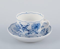 Meissen, Germany, six pairs of Blue Onion pattern coffee cups with saucers