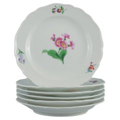 Meissen, Germany. Six Plates of Porcelain Decorated with Flowers